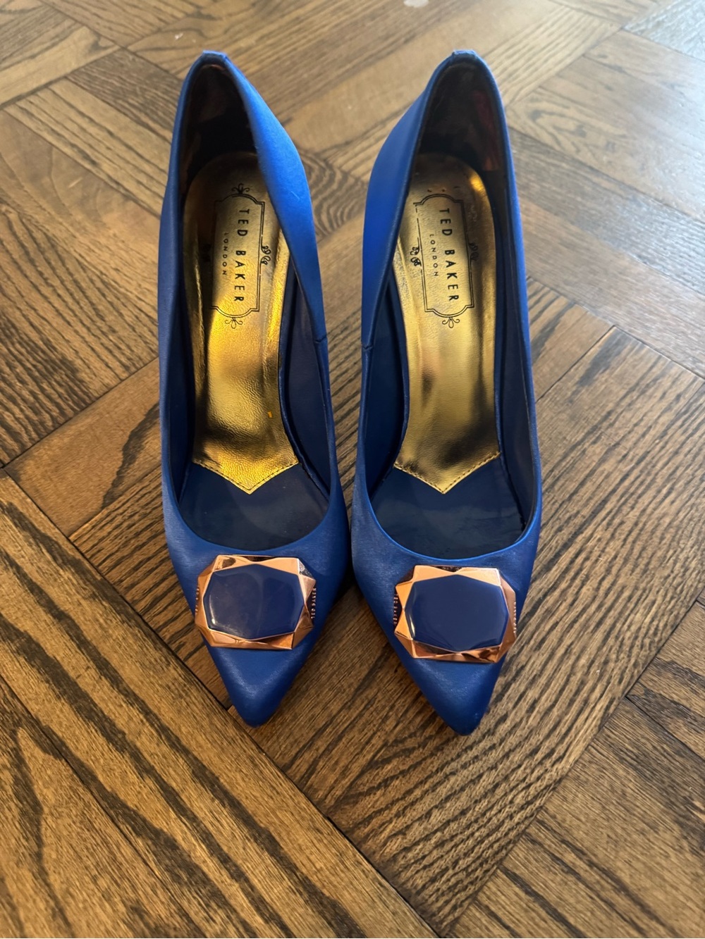 Ted Baker Cobalt Pointed Toe Pumps with Rose Gold Accent